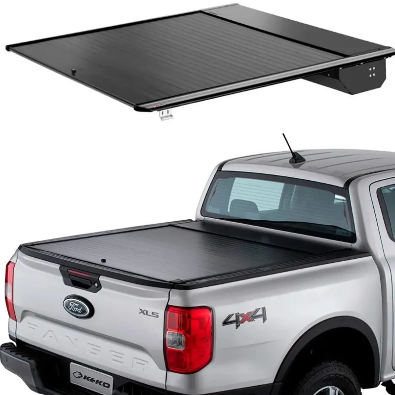 Capota retrátil fora da picape e instalada em uma Ford Ranger prata